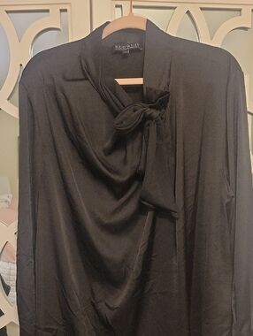 Eloquii Black Tie-Neck Blouse with Draped Front